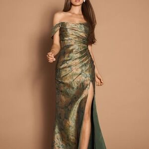 Azazie Strapless Gold and Green Dress